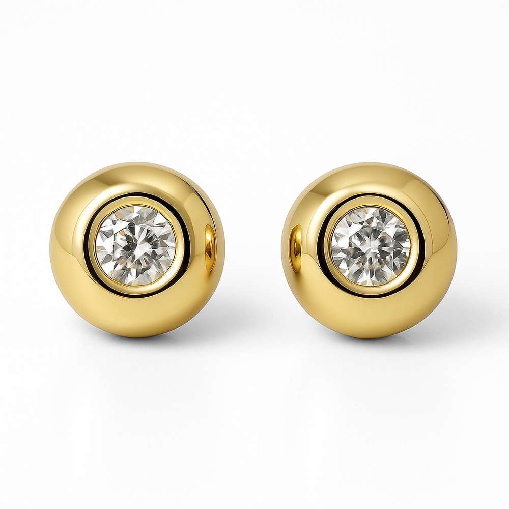 Italian Design Gold Stud Brass Earrings With Crystal